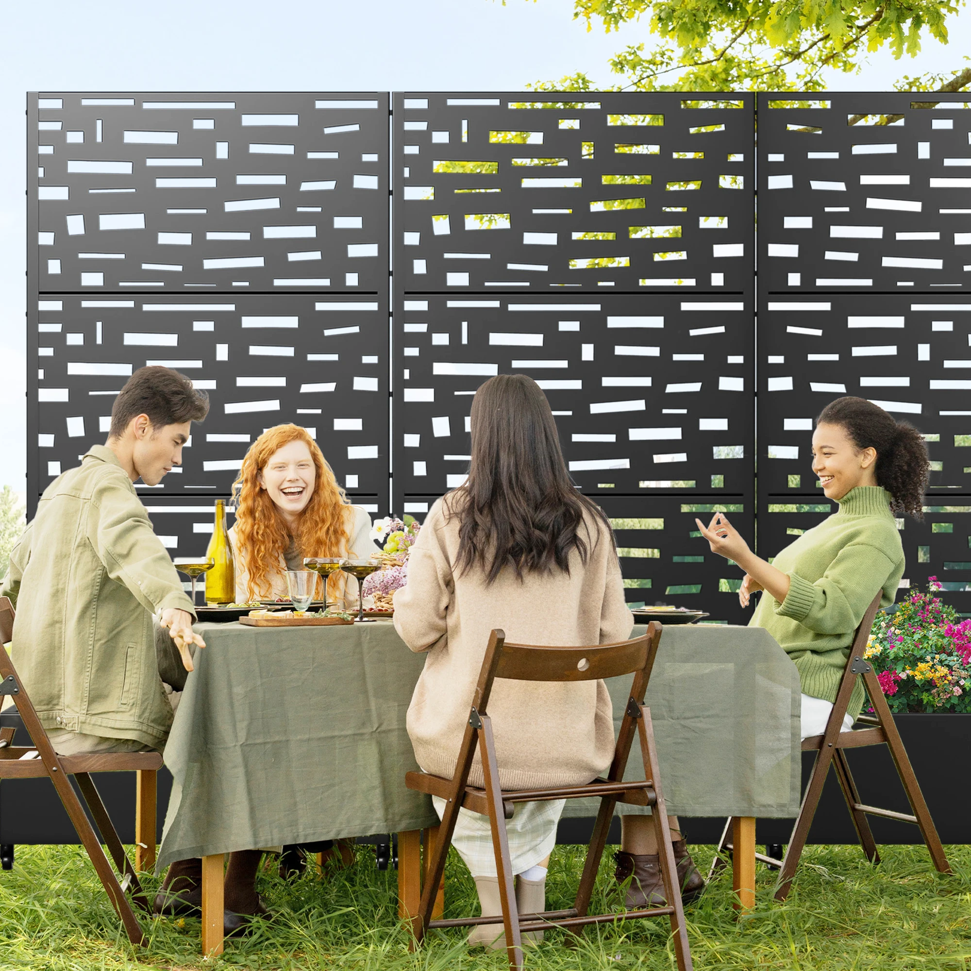 6 ft. H x 3 ft. W Metal Planter Box privacy screen Garden Bed with Trellis and Wheels - Black view 3