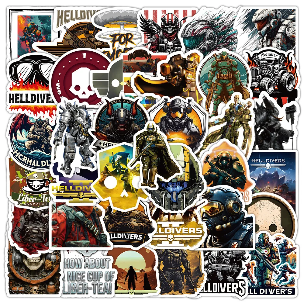 50pcs Game HELLDIVERS DIY Creative Water Cup Luggage Computer Skateboard Waterproof Sticker