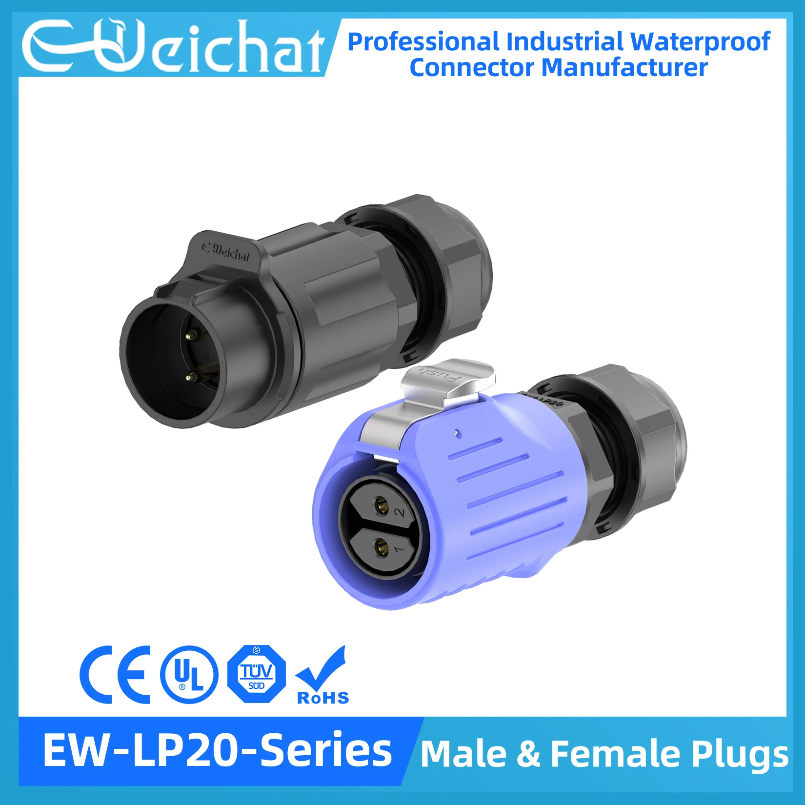 

EW-LP20 Waterproof Connector IP68 Industrial Circular Aviation Electrical PBT Shell Connector M20 2-14 Pin Female & Male Plug