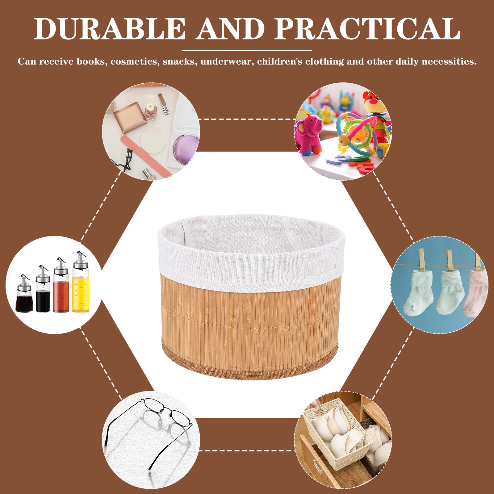 3Pcs Round Bamboo Woven Basket Premium Material Decorative Fruit Snack Storage Multi-Function Office Desk Organizer