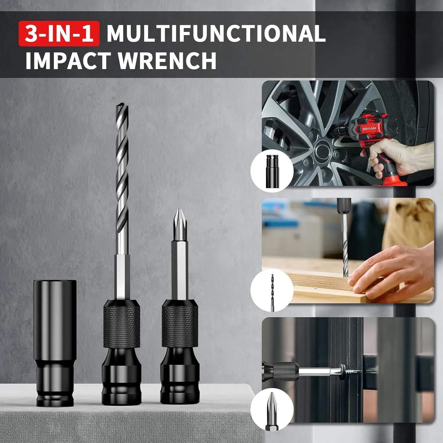 Seyvum Cordless Impact Wrench, 1/2” Max Torque 440 Ft-Lbs / 600 N.M Power Impact Gun, 20V 3000Rpm Electric Impact Driver, 2 X