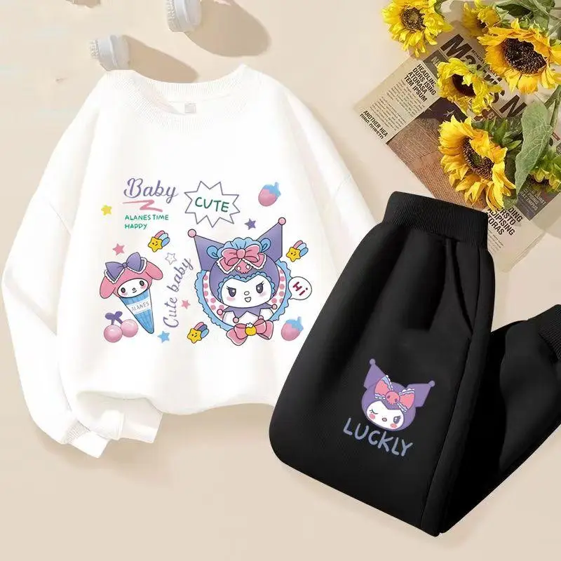 Sanrios Kuromi Girls Hoodie Underwear Long Sleeve Cartoon Anime Kawaii Cinnamoroll Loose Casual Spring Autumn Children's Clothes