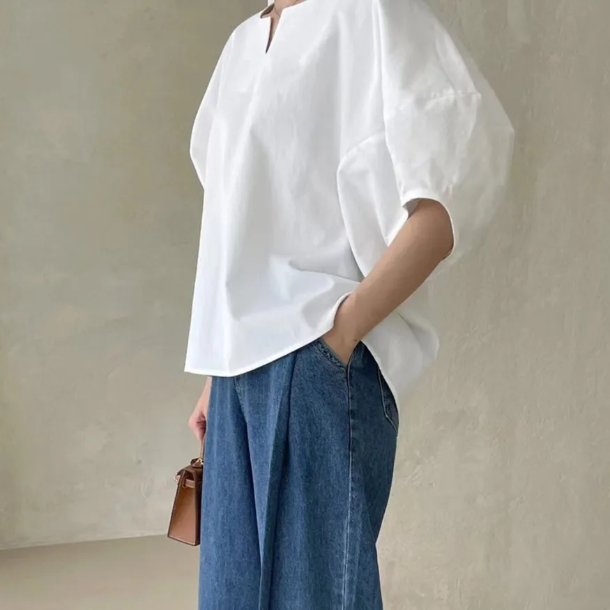 Branco solto ajuste verão irt feminino design sensação lanterna sve ort sve v-ne fino novo sle street faion