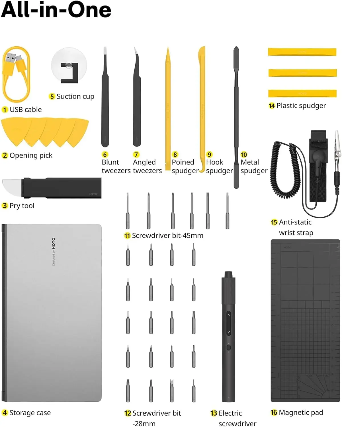 Hoto Electric Precision Screwdriver Set, 48 In 1 Electronics Tool Kit, Magnetic Bits & Box, Led Light & 2 Torque Settings, Mini