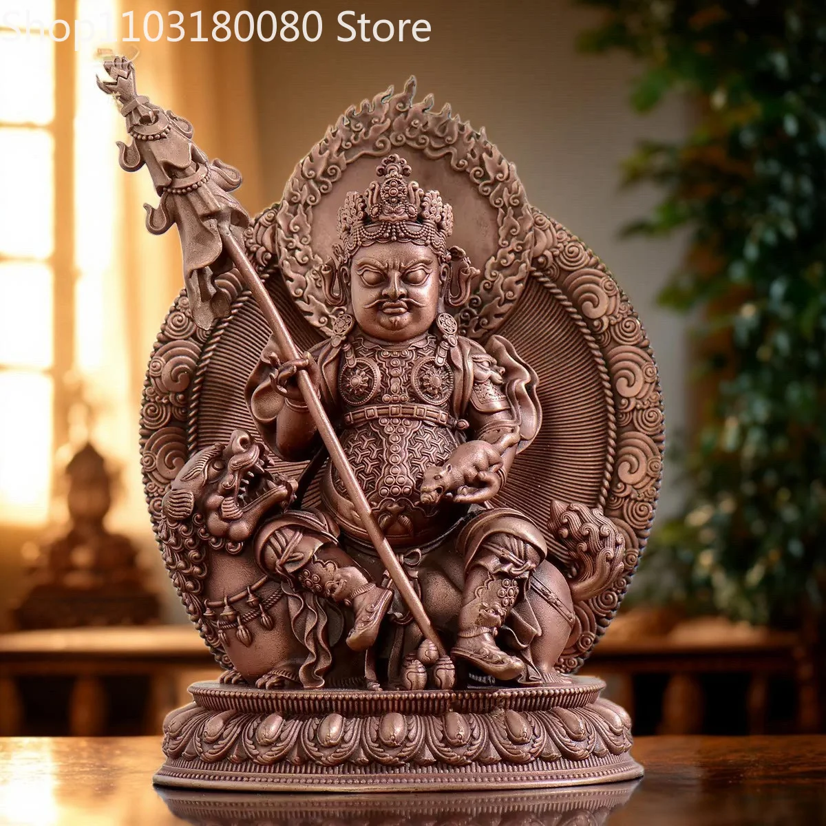 Red Copper Hand-Carved Vaishravana Statue Tibetan Buddhism Dharma Protector Deity Sculpture Altar Home Decor,27cm,15cm,10cm