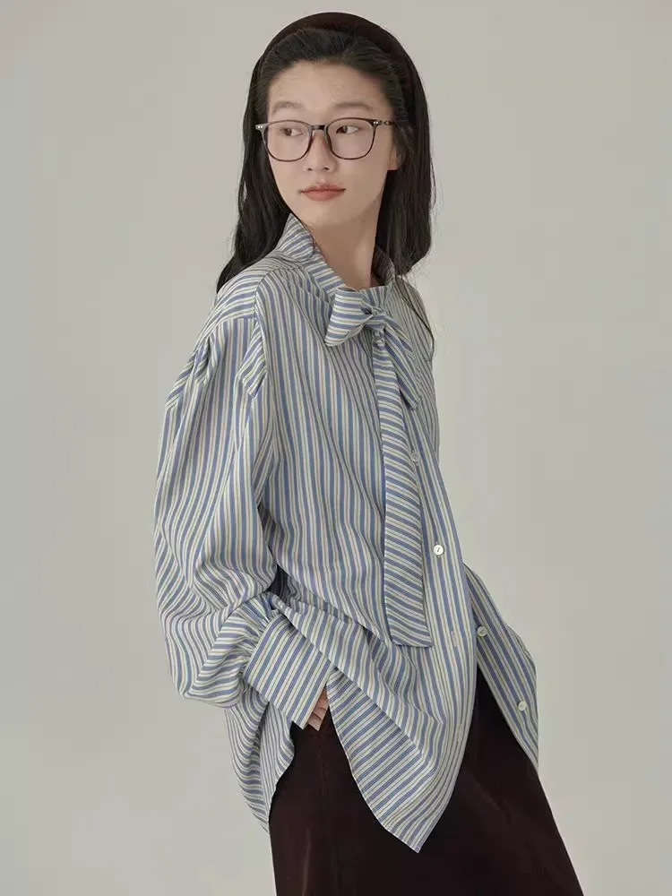 

Шикарная свободная рубашка с длинными рукавами и полосками, красивая новинка ранней весны, женская повседневная рубашка во французском стиле