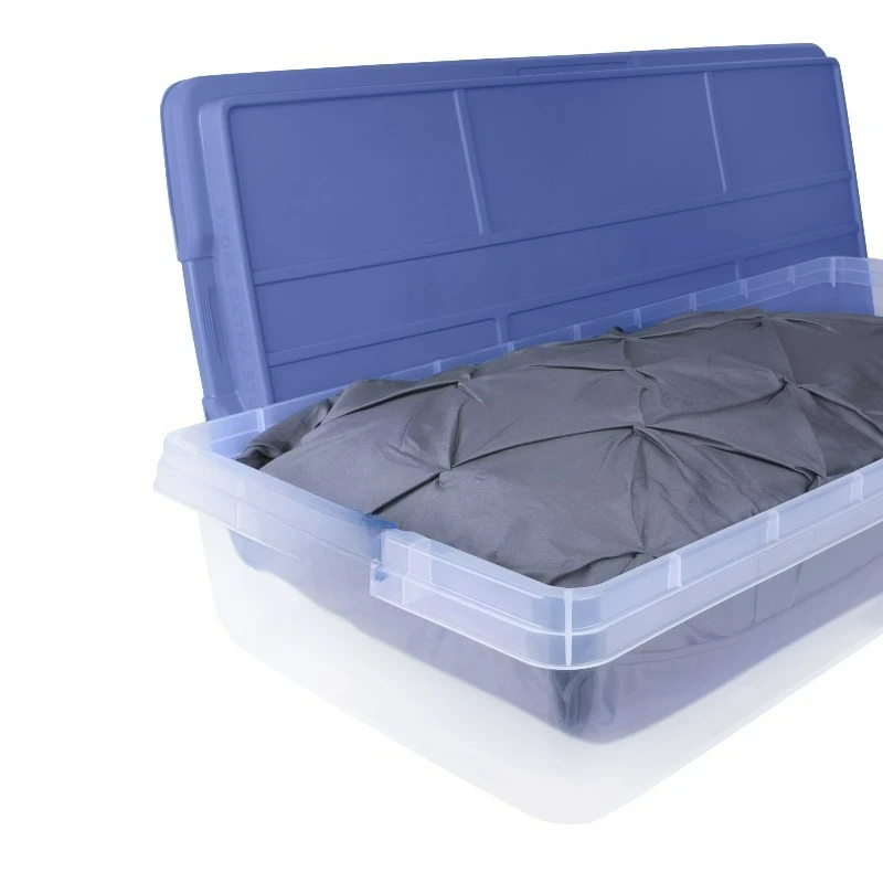 HI-RISE 63 Quart Large Latching Storage Bin, Clear Plastic Storage Container with Latch HI-RISE Lid, Blue