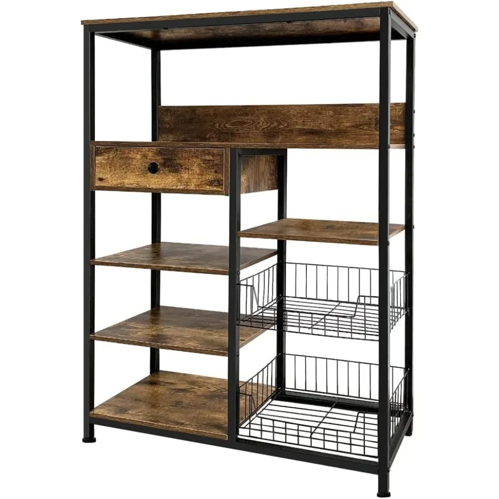 

5-Tier Baker's Rack, Industrial Microwave Oven Stand, Utility Storage Shelf, Free Standing Kitchen Organizer for Spices, Pots, P