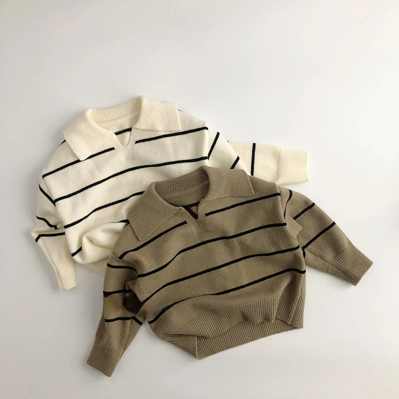 

2025 New Children Sweater Autumn Winter Hot Sale V-shaped Lapels Baby Boy's Sweaters Wool Striped Casual Girl's Knitted Sweater