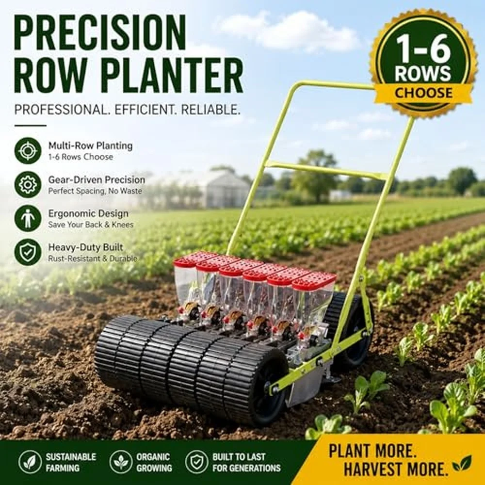 Manual Seed Planter Machine 1 6 Row Precision Push Seeder for Planting Onions Carrots Lettuce Adjustable Depth Garden