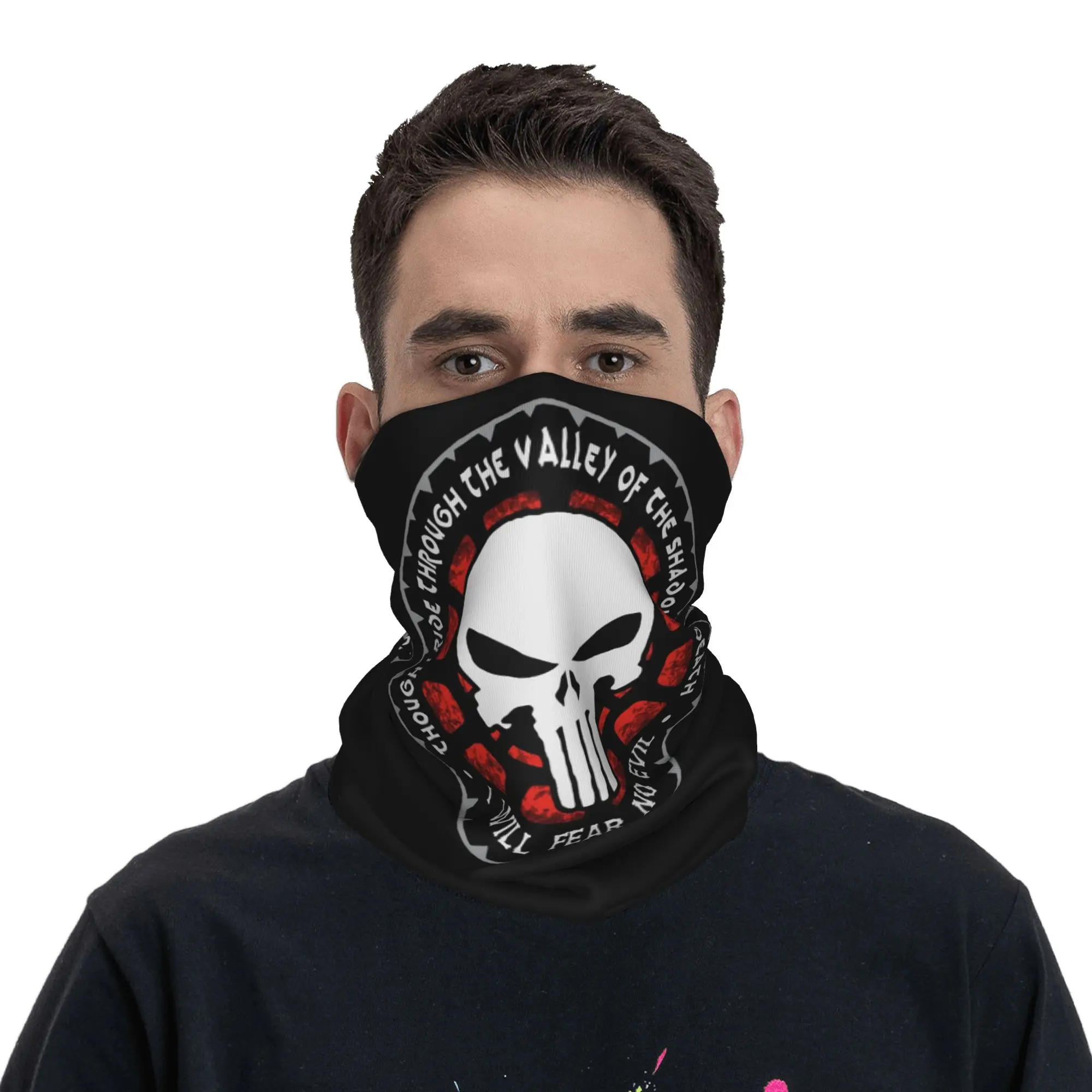 Punishers Skull  Bandana Neck Cover Ride Through The Valley Of The Shadow Of Death  Magic Scarf Multifunctional Face Mask Sports