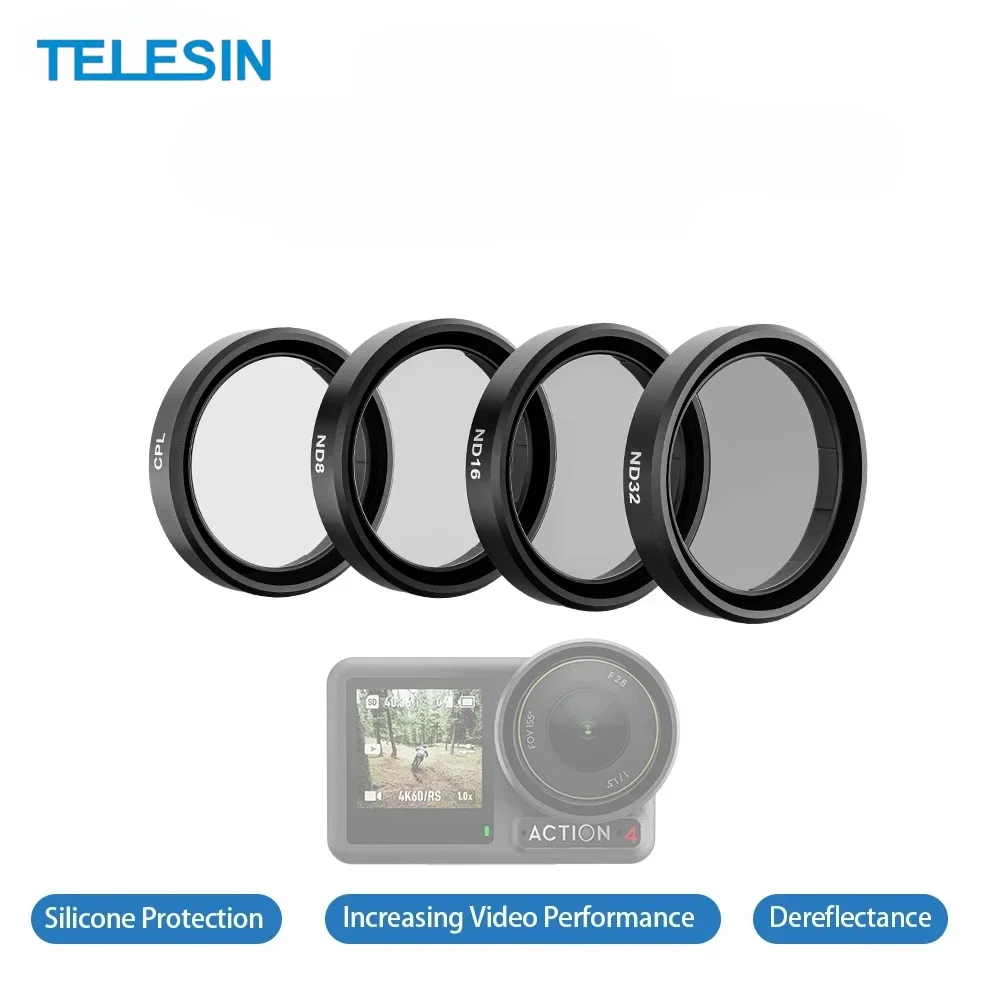 TELESIN CPL and ND 8 16 32 Lens Filter Set for DJI OSMO Action 5 4 3 Aluminium alloy Frame ND CPL Lens Action Camera Accessories