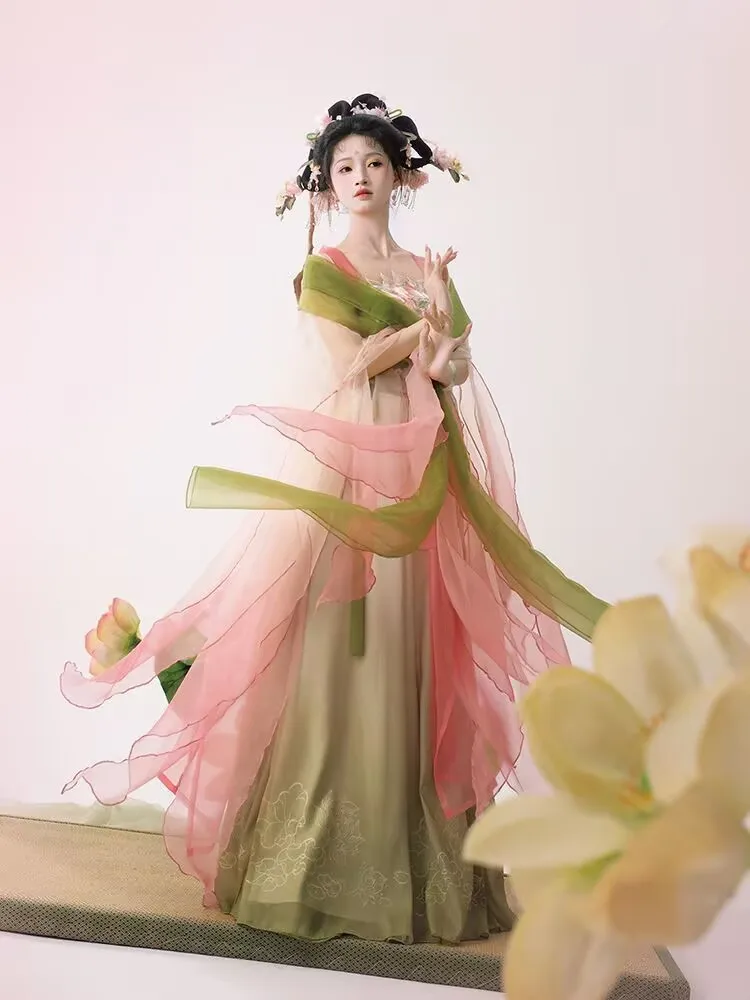 

Oversized 3XL Hanfu Dress Women Chinese Ancient Embroidered Pink&Green Hanfu Female Halloween Carnival Cosplay Costume 4XL