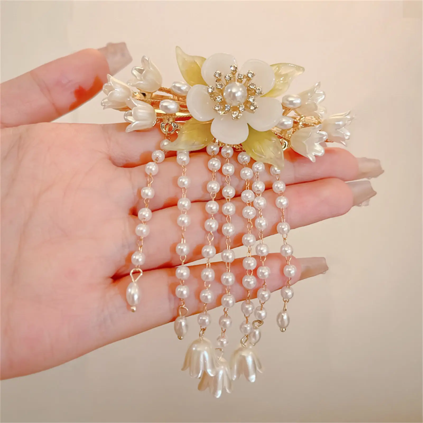 Vintage Flower Tassel Hair Clip For Women Elegant Pearl Bell Orchid Hair Clip Exquisite Dress Cheongsam Hanfu Hair Accessories view 4