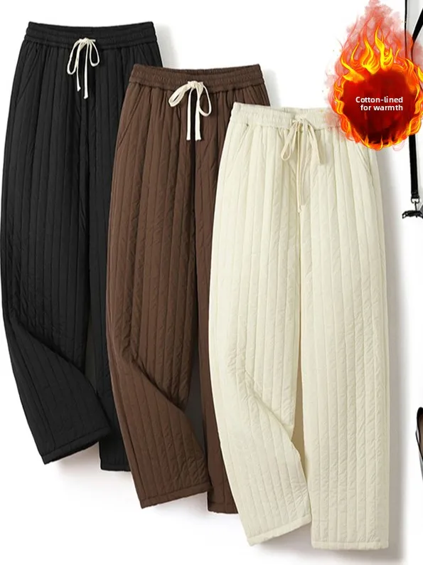 

Thiened зимние хлопковые брюки для женщин, повседневные широкие брюки, ветрозащитная теплая верхняя одежда, брюки больших размеров цвета
