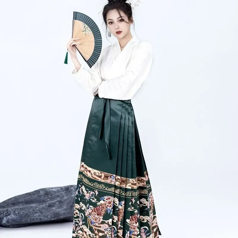 

Женская юбка Hanfu с изображением лошади, юбка-рубашка черного, синего и красного цветов, китайские винтажные традиционные юбки Hanfu, юбка женская, размер XL