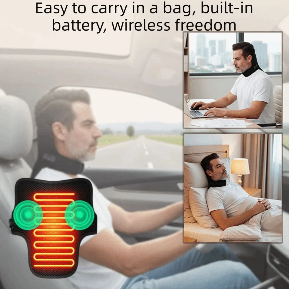 Quick Temperature Rise Neck Massager Vibration Massage Breathable Fabric Warm Neck Support Brace Wireless Rechargeable 3000mAh