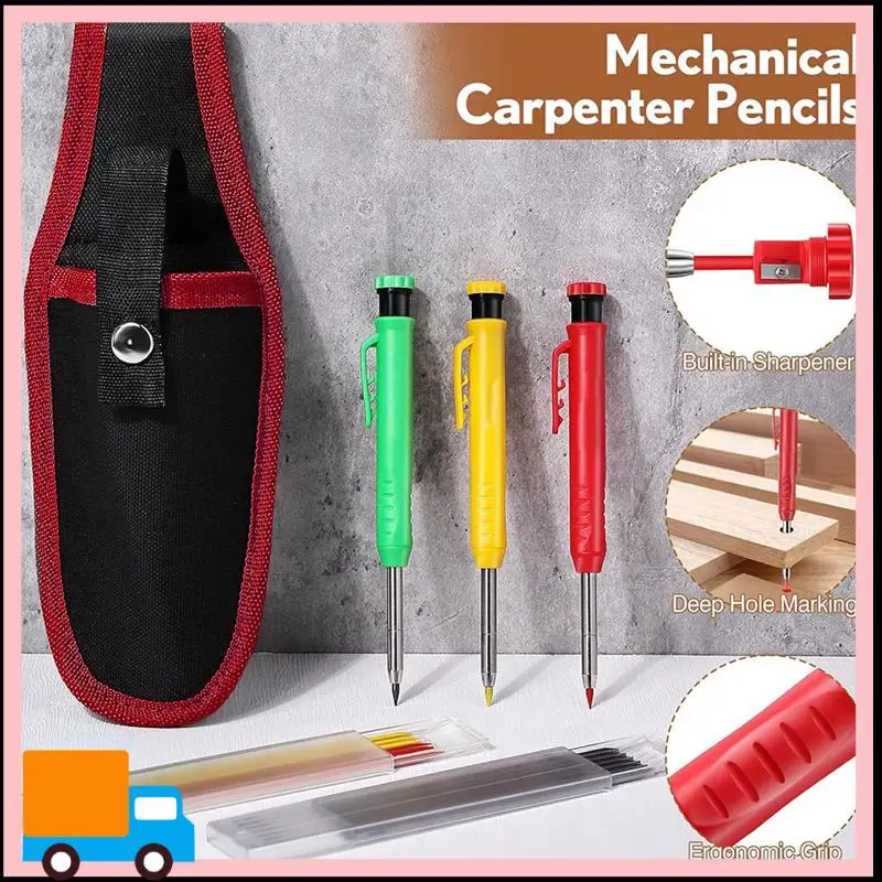 

Professional 3 Pcs Mechanical Carpenter Pencils With Tool Pouch, Construction Pencils With 36 Refills, Deep Hole Marker Pencil