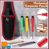 Professional 3 Pcs Mechanical Carpenter Pencils With Tool Pouch, Construction Pencils With 36 Refills, Deep Hole Marker Pencil