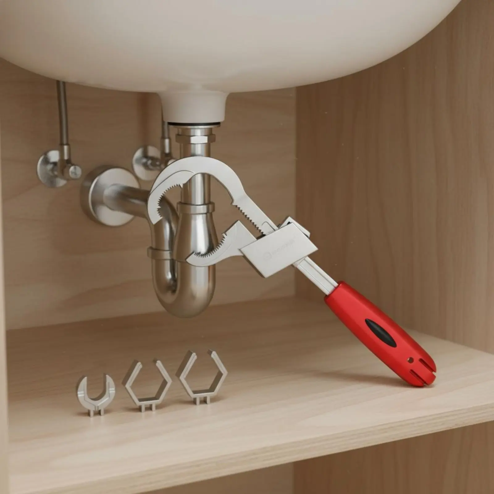 

Large Opening Bathroom Wrench Multi-Functional Multifunctional Sink Wrench Universal Faucet Installer Tool Interchangeable Heads