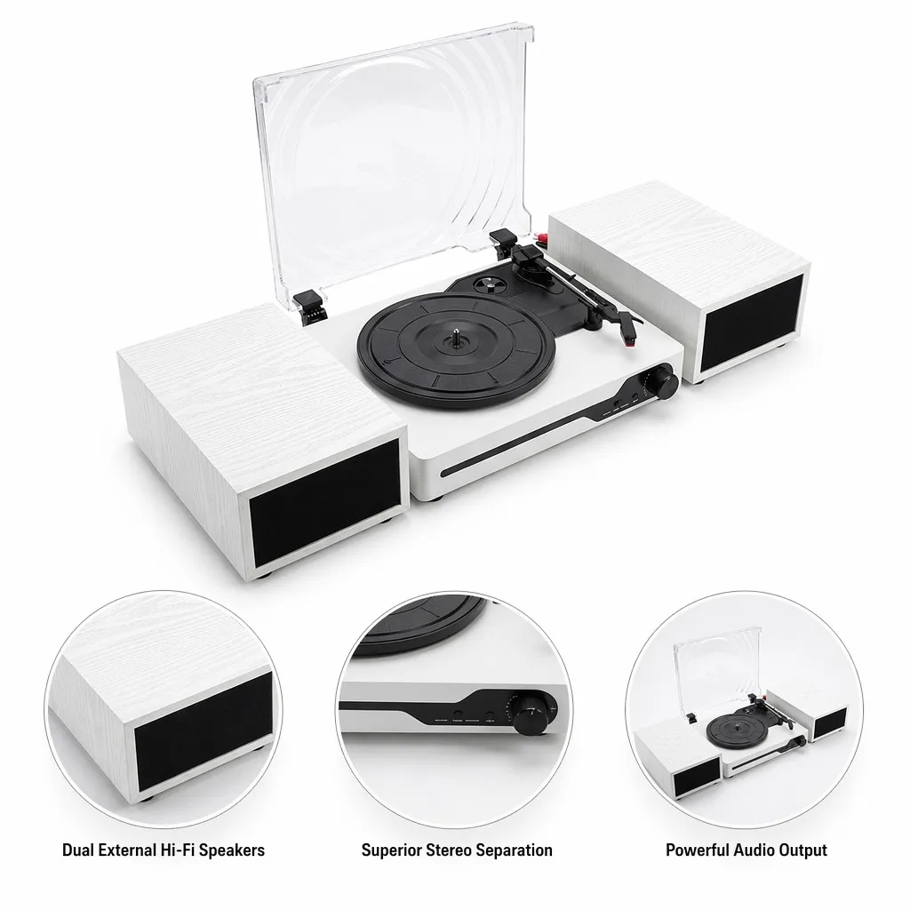 Luxury Music Lover Gift Stable  33/45/78 RPM for Christmas with Separate Desktop Speakers **Vinyl Record Player**