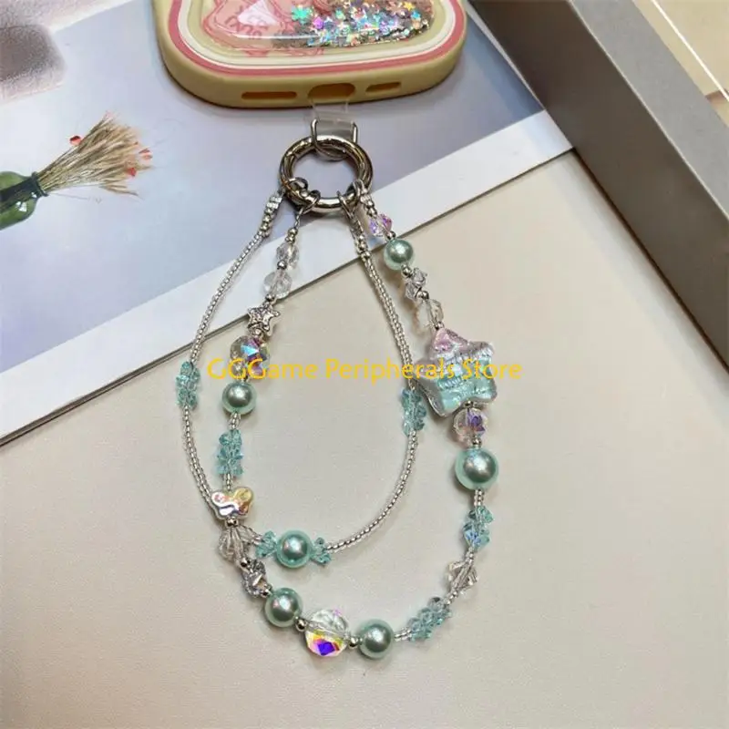 U55B Elegant Plastic Beaded Bracelet Cellphone Strap Pendant Antilost Chain Jewelry