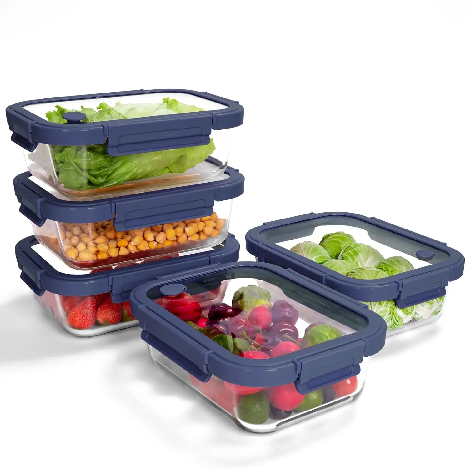 

Набор из 5 контейнеров из боросиликатного стекла с закаленными крышками, герметичный набор для приготовления еды, подходит для микроволновой печи и морозильной камеры