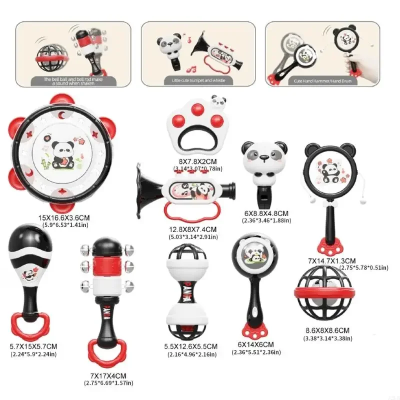 安全な赤ちゃん聴覚ガラガラおもちゃシェーカーハンドドラムトランペットおもちゃ早期学習歯が生えるプレイセット楽器おもちゃ 15UB