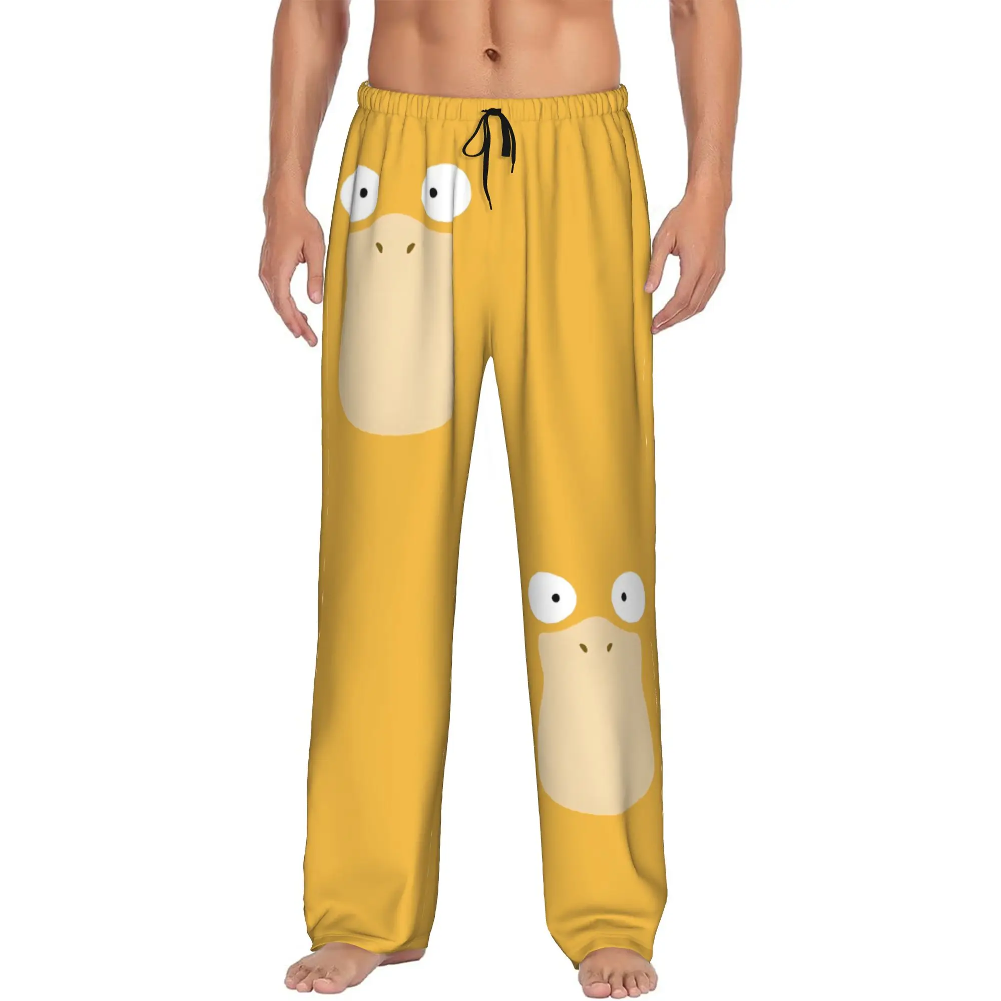 Custom P-Psyducked Cartoon Pajama Pants Men's Cute Duck Lounge Sleep Stretch Sleepwear Bottoms with Pockets