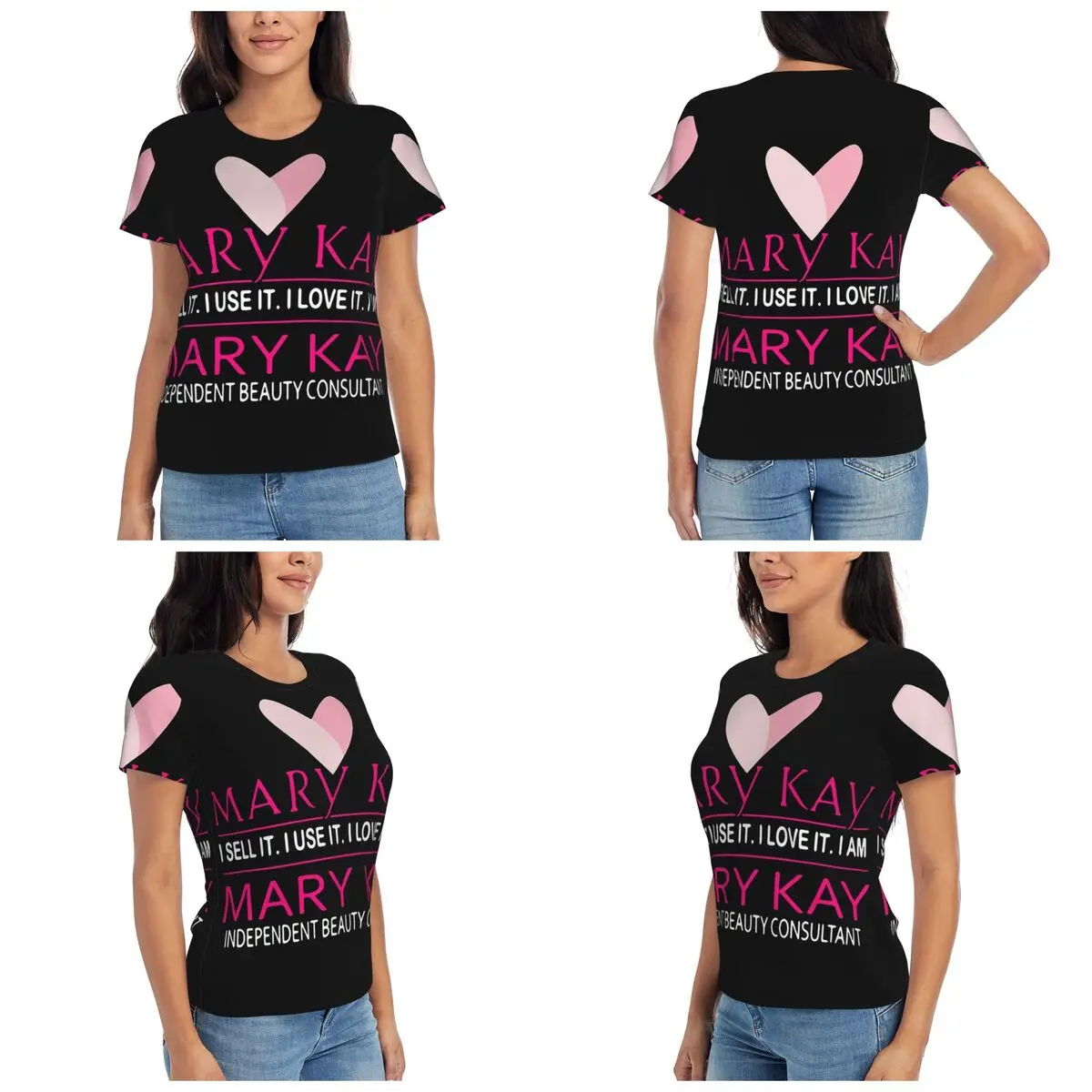 Camiseta feminina de manga curta com gola redonda, Top Mary Kay I Sell It I Use It I Love It I Am Designer, camisetas de verão