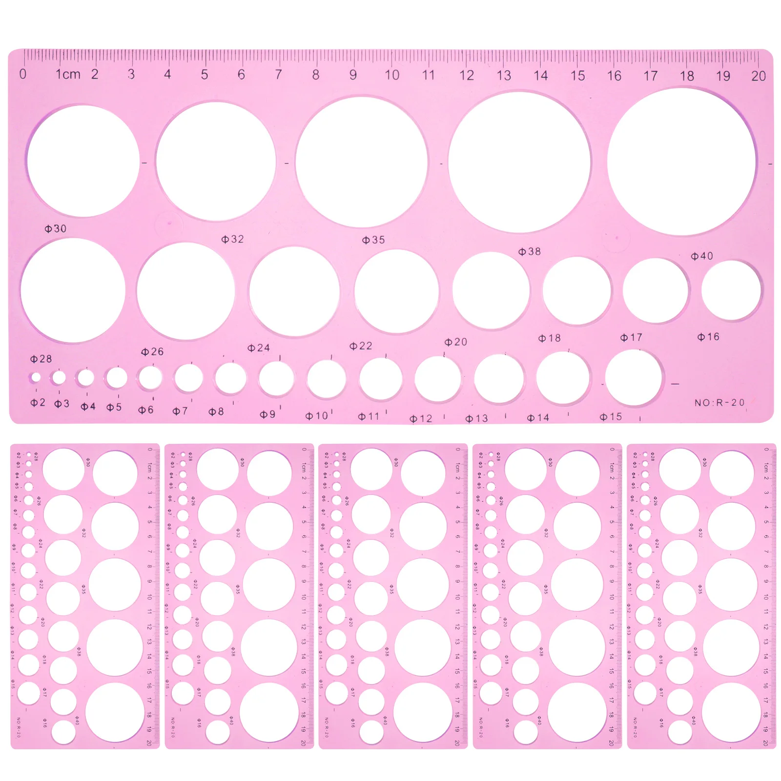 6pcs Circle Hole Ruler Tool Geometric Drawing Template Plastic Measuring Stencil For Engineering Architecture School Students