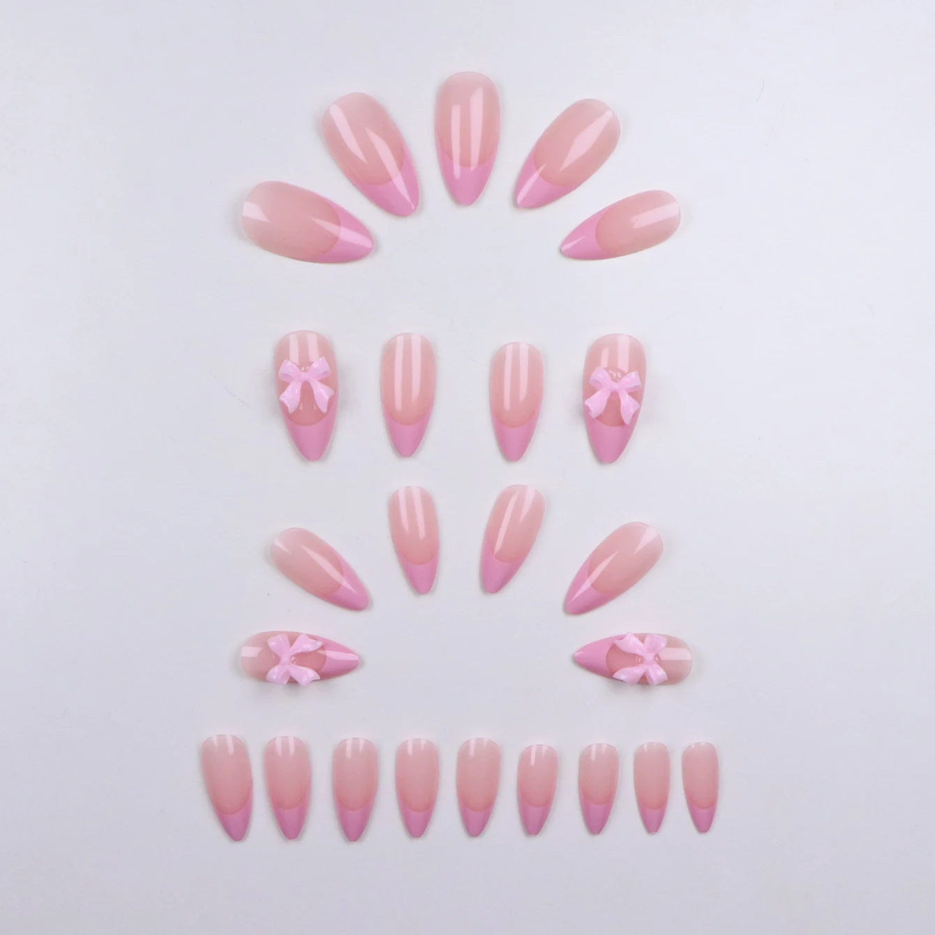 24 pezzi Aggiorna istantaneamente il tuo look con il set di unghie finte con design a fiocco francese rosa 1 lima per unghie e 1 kit di adesivi per colla per unghie