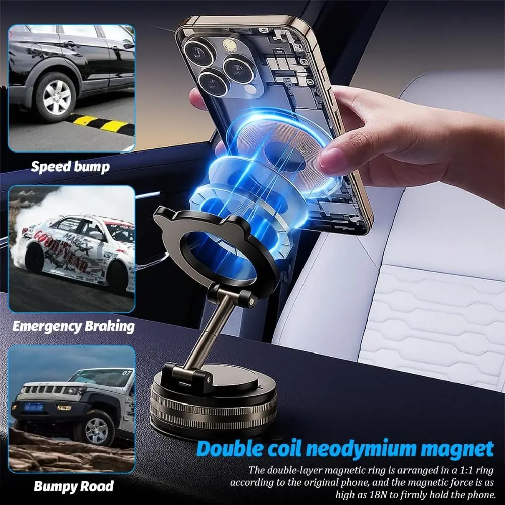 Vacuum Magnetic Car Phone Holder 360° Rotation Adjustable Mobile Phone Stand Foldable Adsorption Bracket Smooth Surface