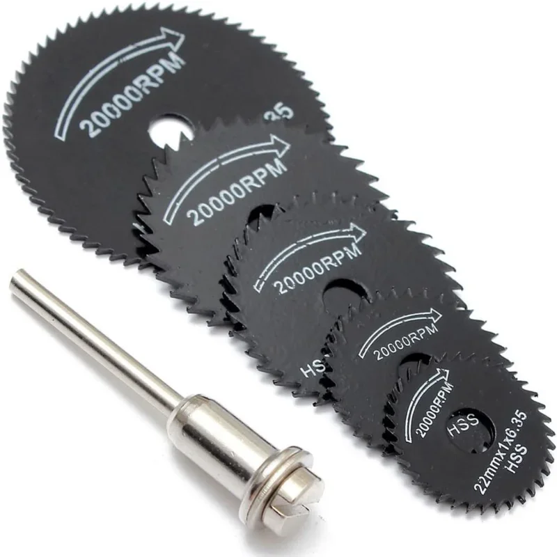 6 sztuk Mini piła tarczowa HSS narzędzie obrotowe do Dremel przecinarka do metalu moc tarcze do cięcia drewna wiertarka trzpień odcięcie 22-44mm