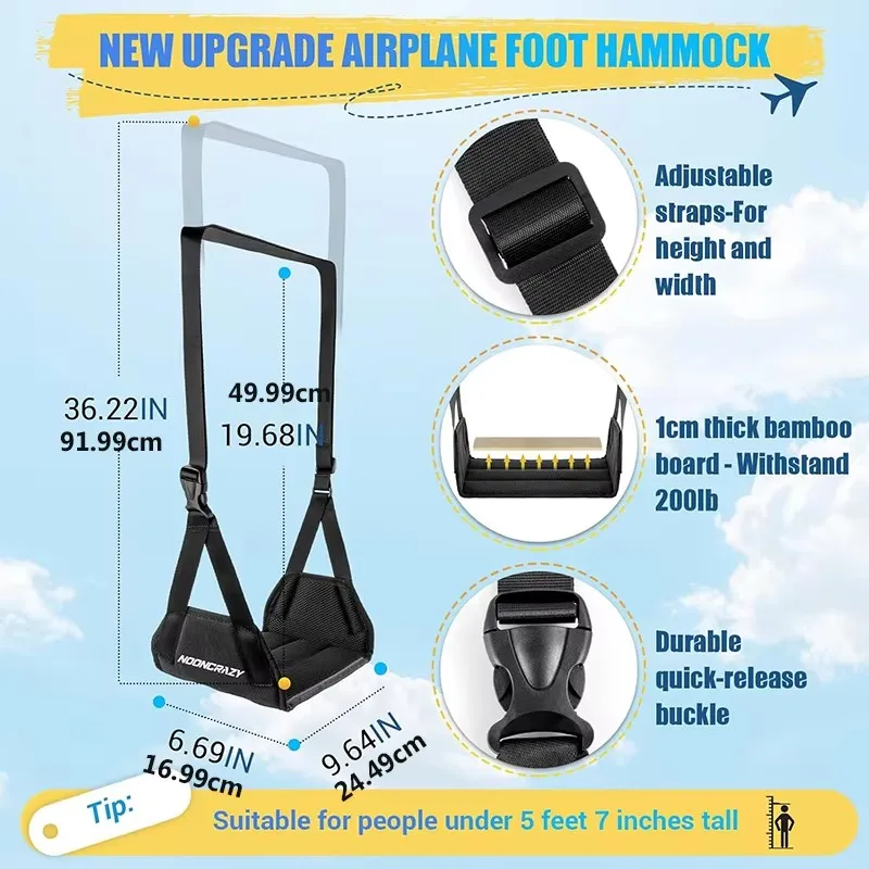 Portable Foot Hammock, Airplane Footrest ,Feet Rest with Adjustable Strap for Office Working, Plane Train Travel, Car image 5