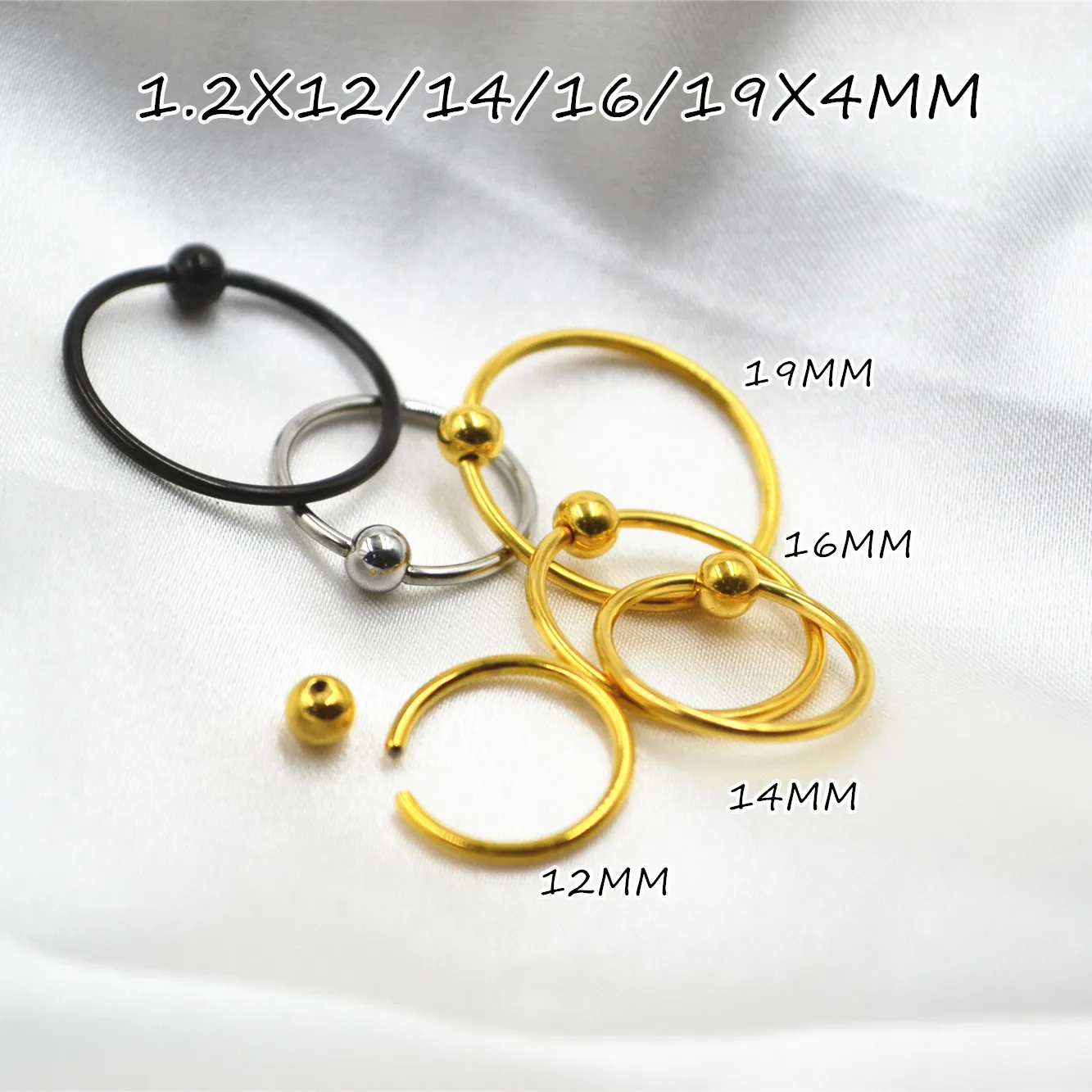 50pcs Surgical  Steel Gauges Nose Ring Lip Ring Nipple/Eyebrow BCR Body Piercing earring tragus Helix ring 16gx12/14/16/19x4mm
