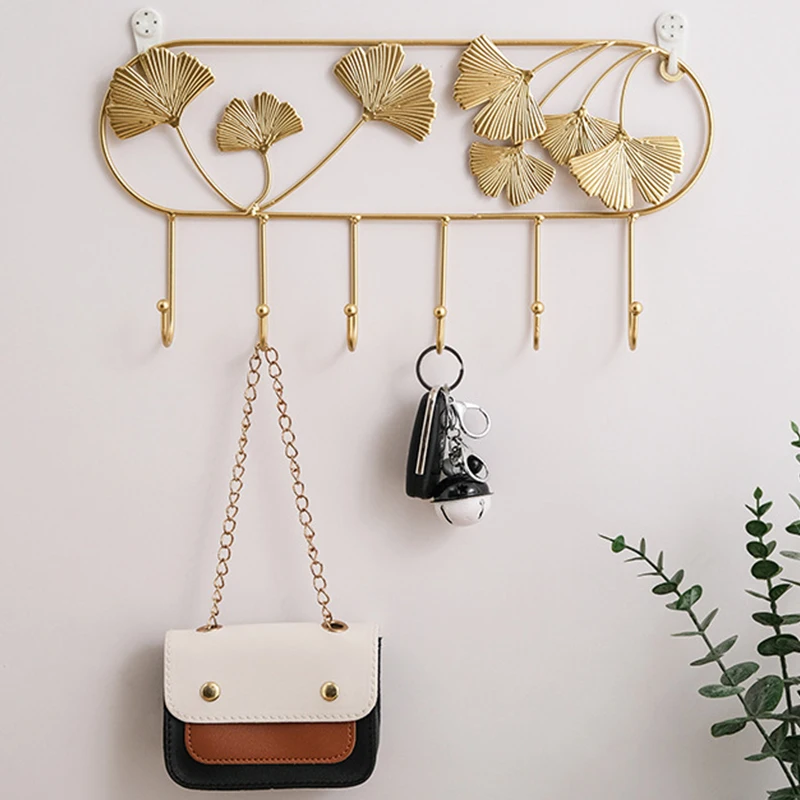 Fissato al muro Ginkgo Leaf Hook Wall Key Storage organizer Fitting Room appendiabiti in ferro battuto 3D Art Hook Entry portico decorare