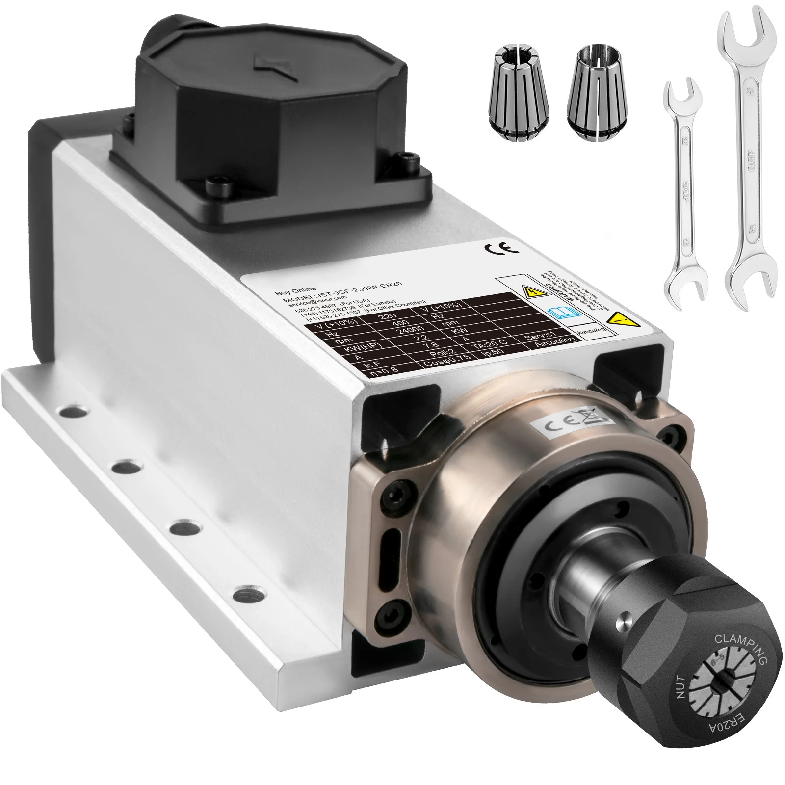 SucceBuy – moteur de broche refroidi par Air, 2,2 kw, 220V, pince carrée ER20, 24000 tr/min, broche CNC pour routeur CNC, fraiseuse à graver