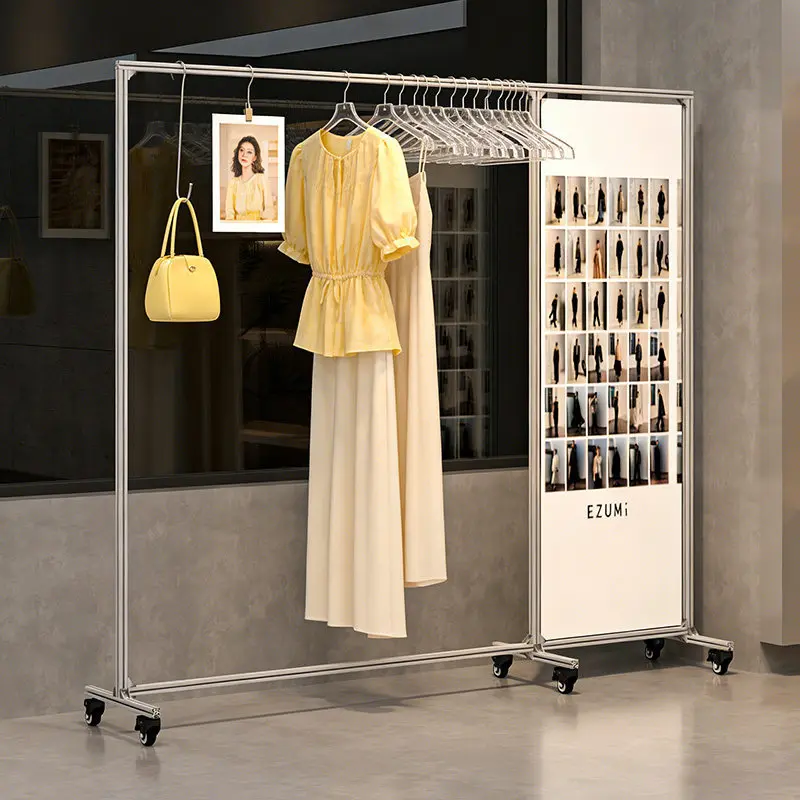 Clothing store hanging rack, buyer's store clothing display rack, simple aluminum profiles with advertising fabric, movable