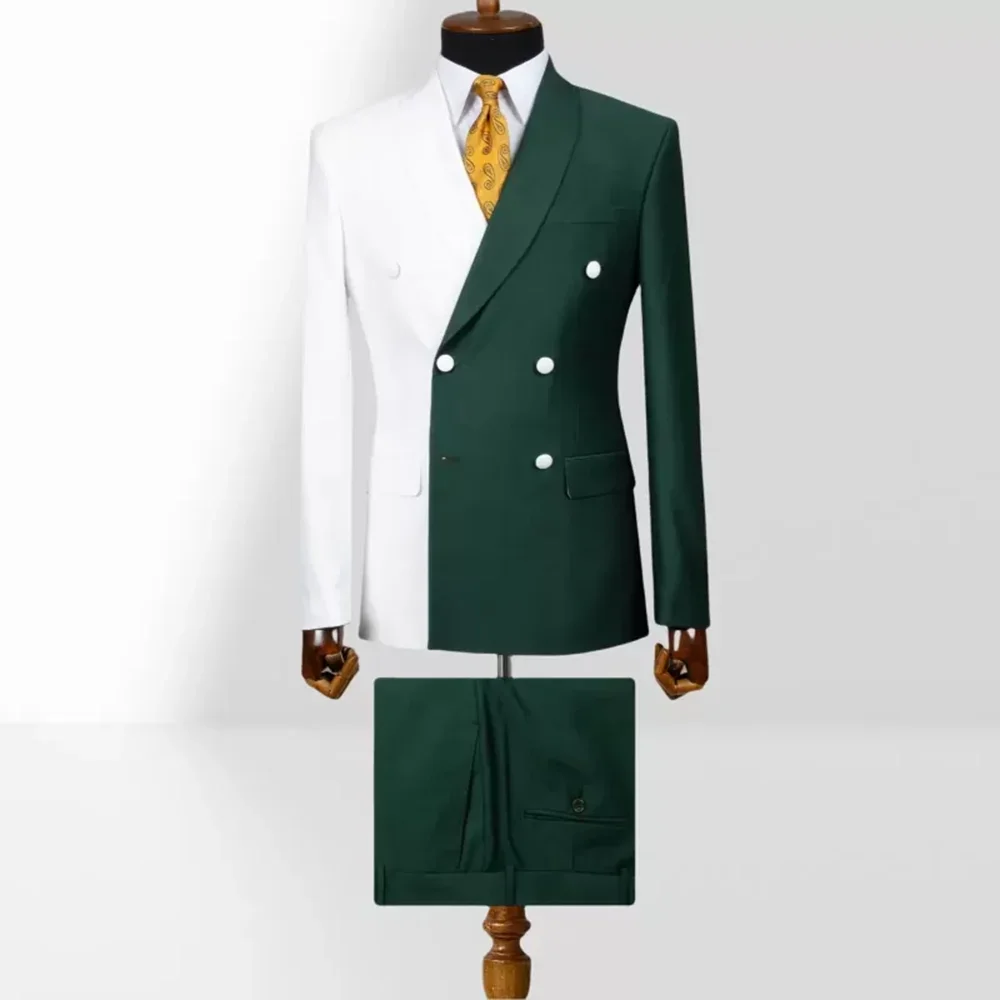 Trajes formales para hombre, esmoquin de doble botonadura de último diseño blanco y verde para boda, novio, chal, solapa, fiesta, traje masculino ajustado