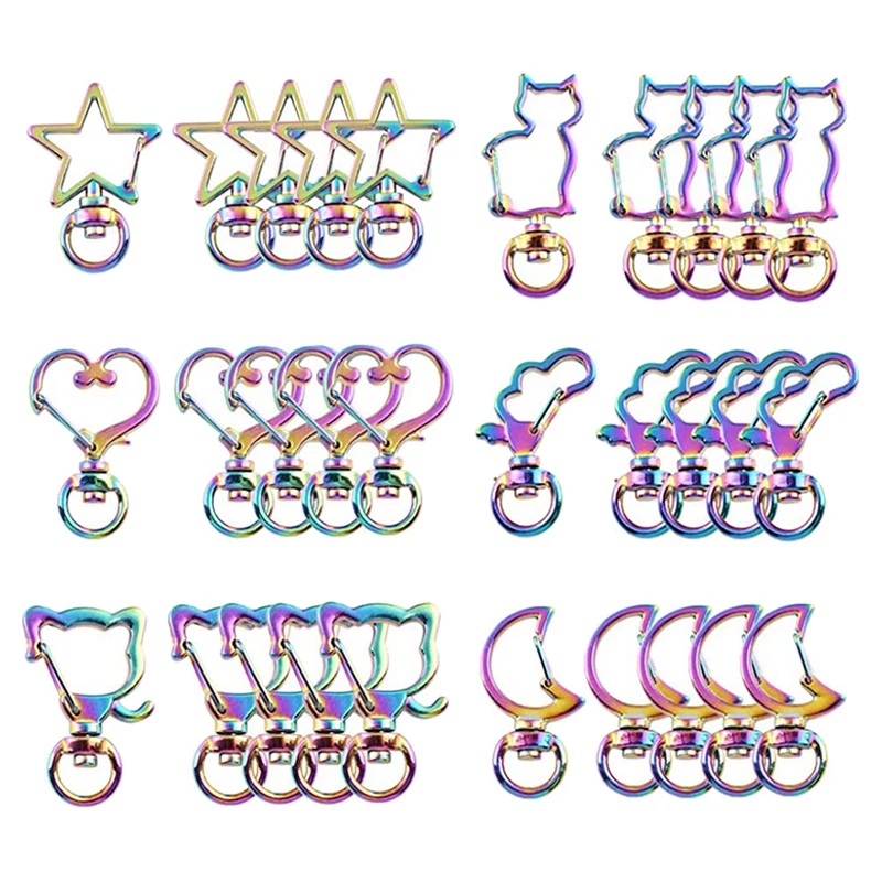 

30Pcs Rainbow Lanyard Snap Hook - 9Mm Swivel Clasp 6 Styles Metal Trigger Strap Sliding Door Lobster Clasp For Wallet