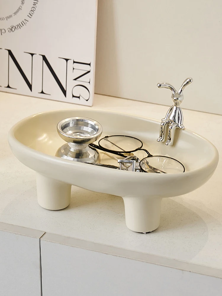 

Creative White Ceramic High Foot Tray Entrance Key Storage Decoration Fruit Plate Jewelry Display Stand Home Organization