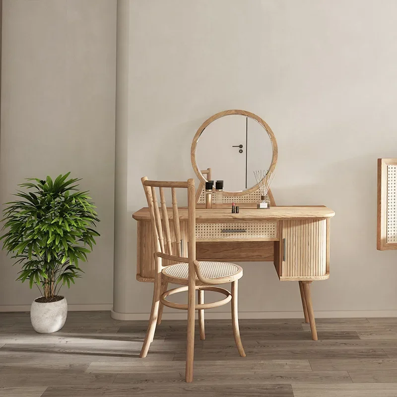 Japanese-style silent wind solid wood dresser rattan modern simple storage makeup table