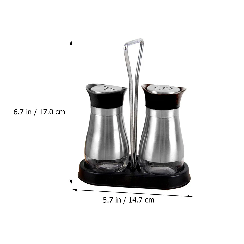 

1Set Stainless Steel Seasoning Set Glass Lid Glass Anti-Skid Texture Kitchen Spice Storage Container Condiment Holder