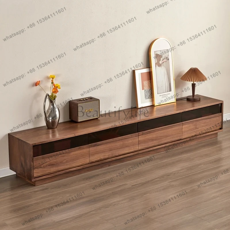TV Cabinet Modern Simple White Oak Living Room Solid Wood Video Floor Cabinet Audio-visual Cabinet