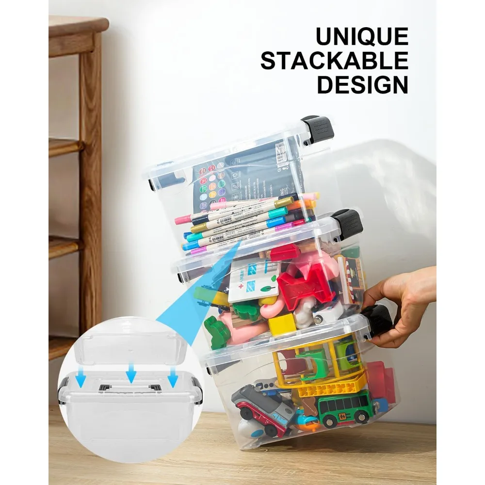 صناديق تخزين قابلة للطي سعة 7 لتر مع أغطية، و6 عبوات، ومنظمات قابلة للتكديس مع مزالج إبزيم آمن ومقابض سهلة الإمساك #4