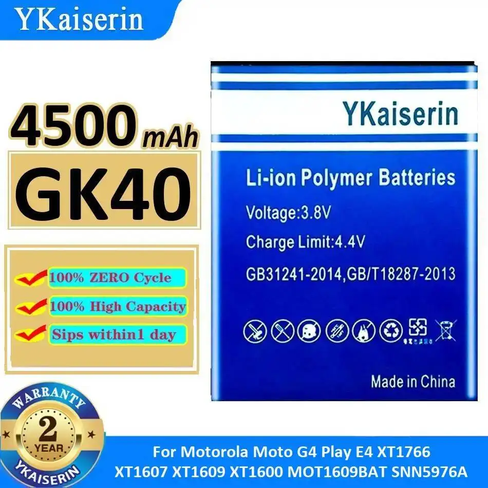Batería de teléfono móvil de alta eficiencia, 4500mAh, para Motorola Moto G4 Play E4 XT1766 XT1607 XT1609 XT1600 MOT1609BAT SNN5976A GK40