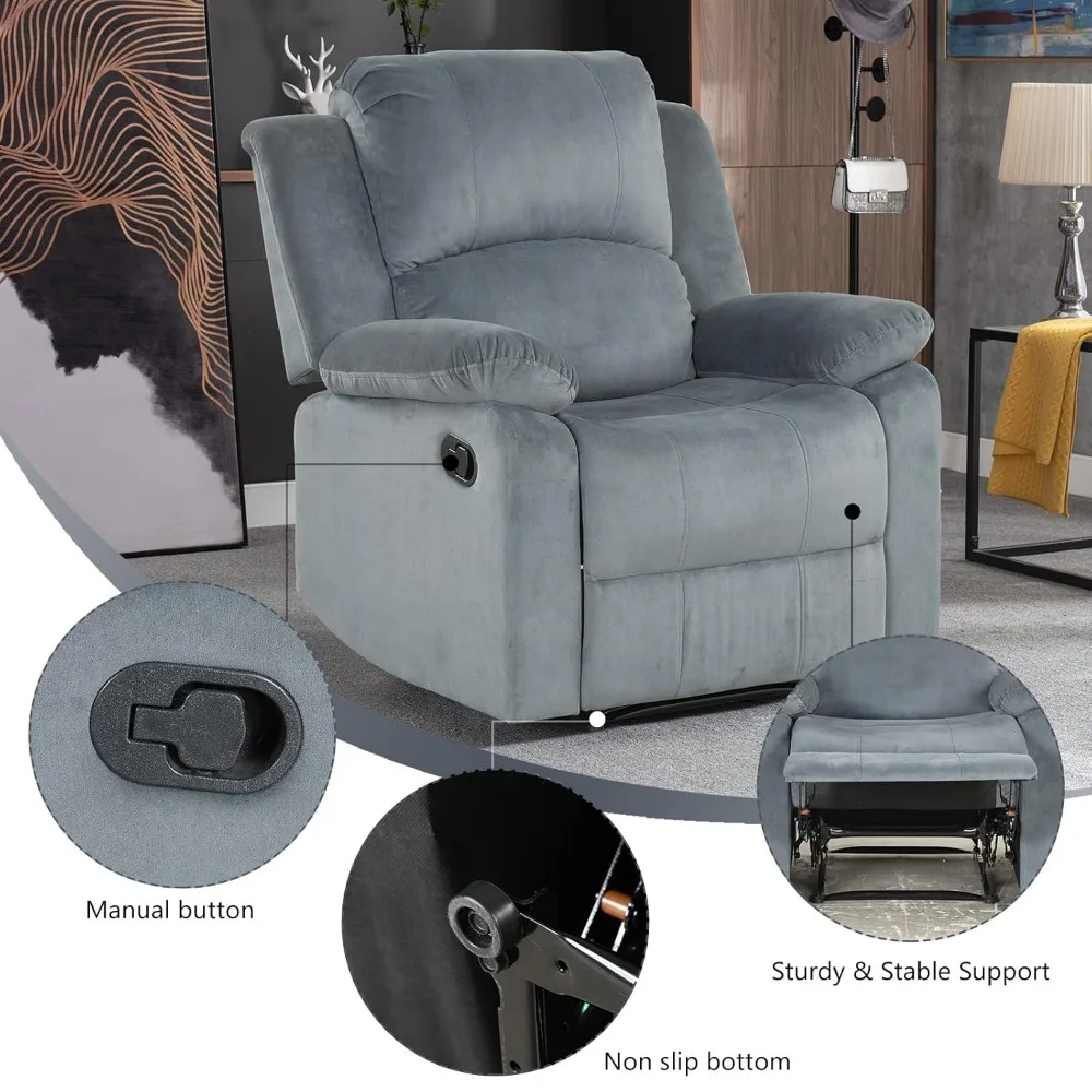 

Manual Recliner Chair, Soft Fabric Overstuffed Recliner Single Sofa Chair, Customized