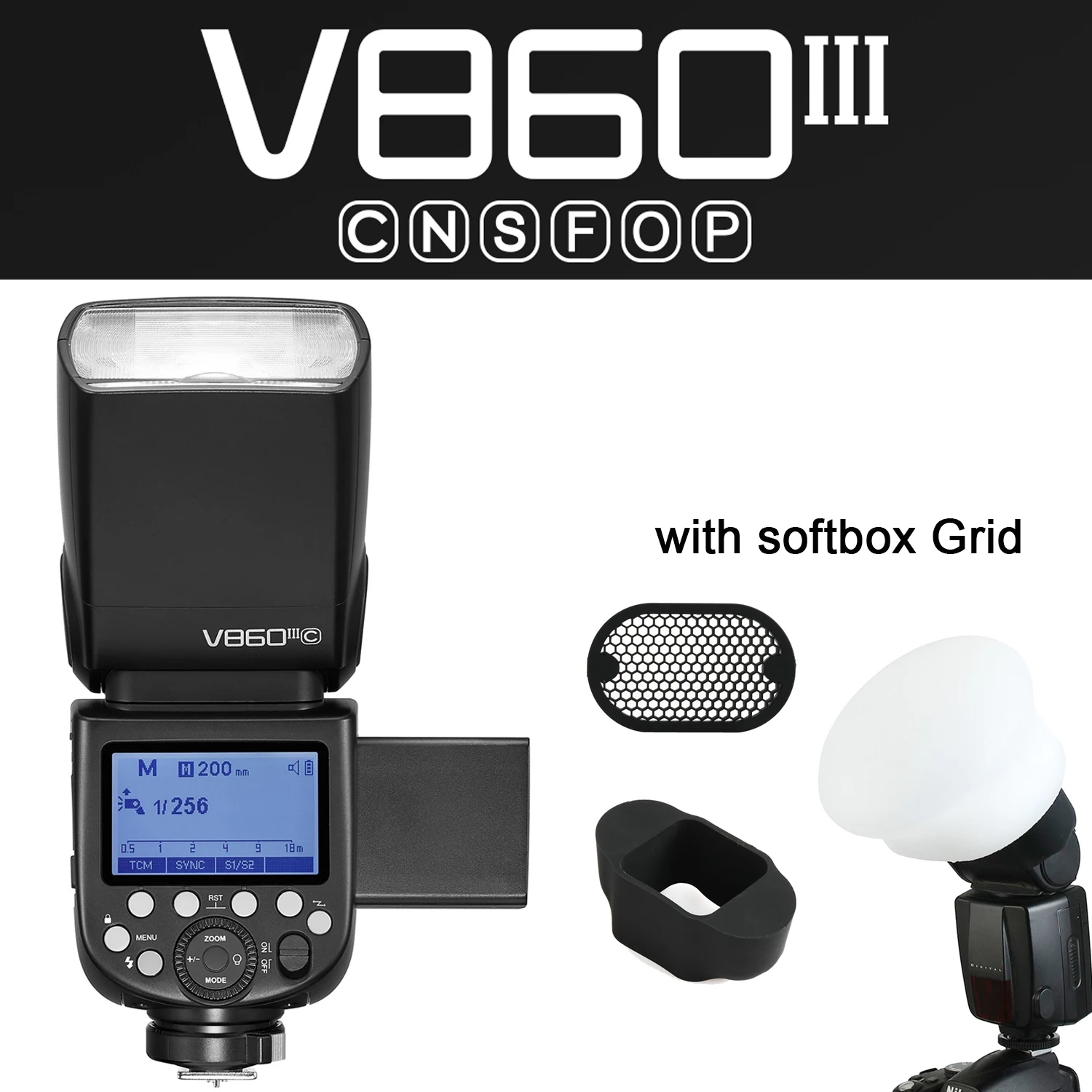 

Вспышка для камеры Godox V860III V860IIIC V860IIIN 860III Speedlite TTL HSS с батареей и магнитной сеткой рассеивателя для Canon