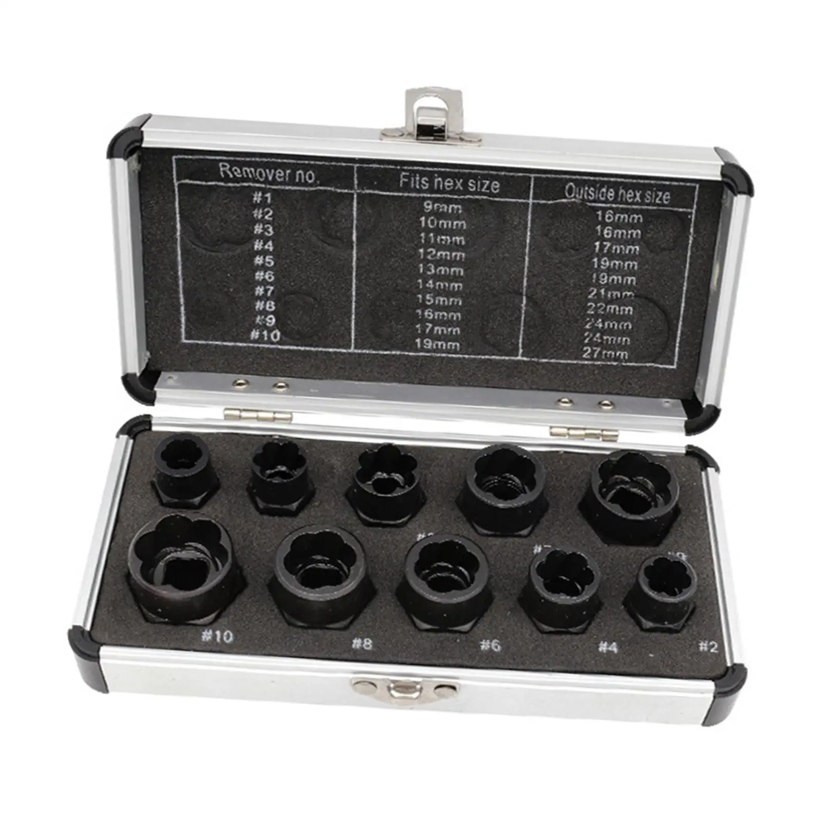 

10 Pieces Bolt Nut Extractor Set Locking Socket Tools Sturdy with Storage Case Damaged Screw Extractor Set for Rounded Off Bolts